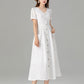 Button down white linen dress with pockets 4922
