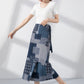 Patchwork midi wrap linen skirt 4222