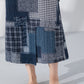 Patchwork midi wrap linen skirt 4222