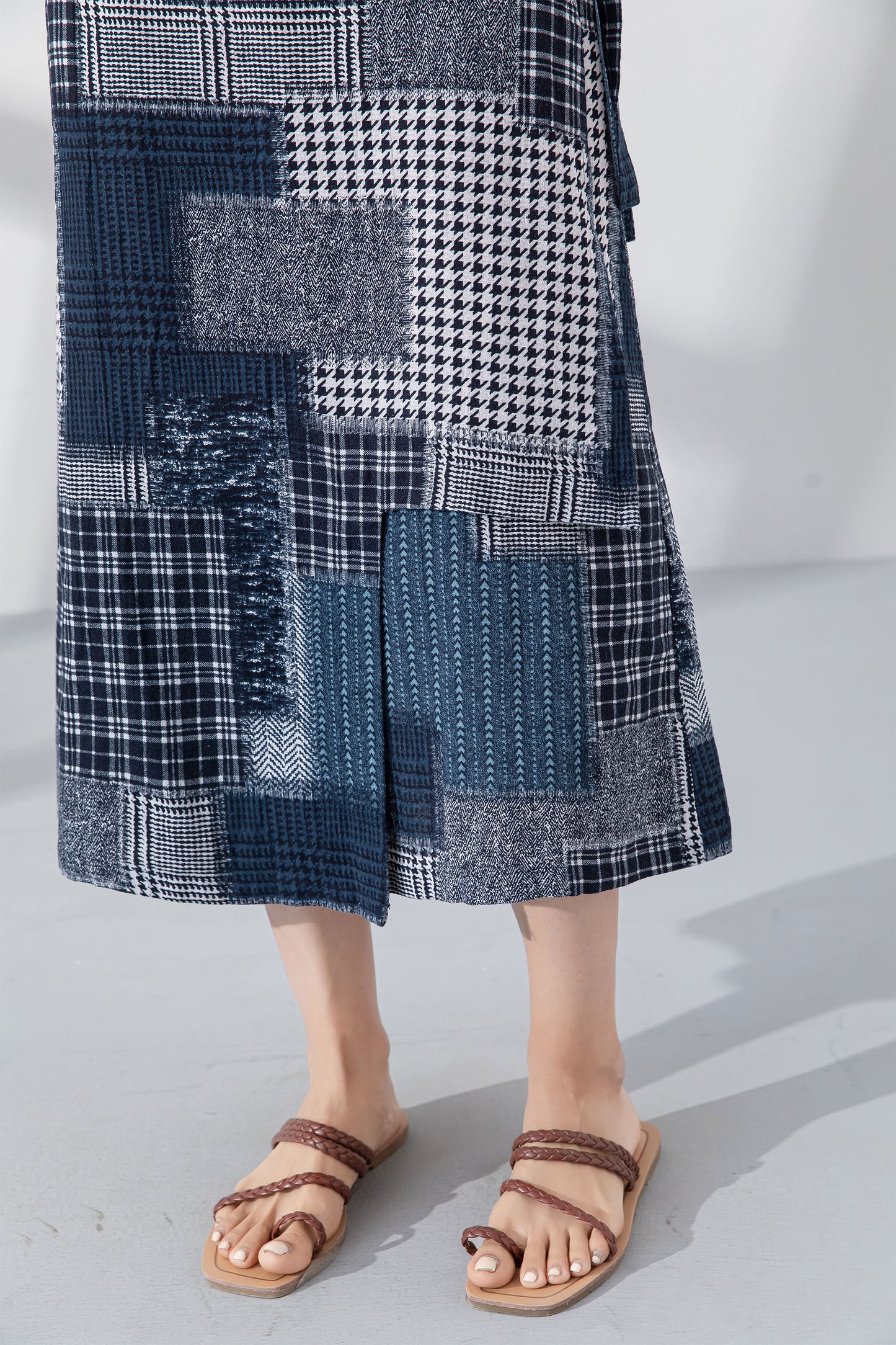 Patchwork midi wrap linen skirt 4222