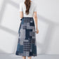 Patchwork midi wrap linen skirt 4222