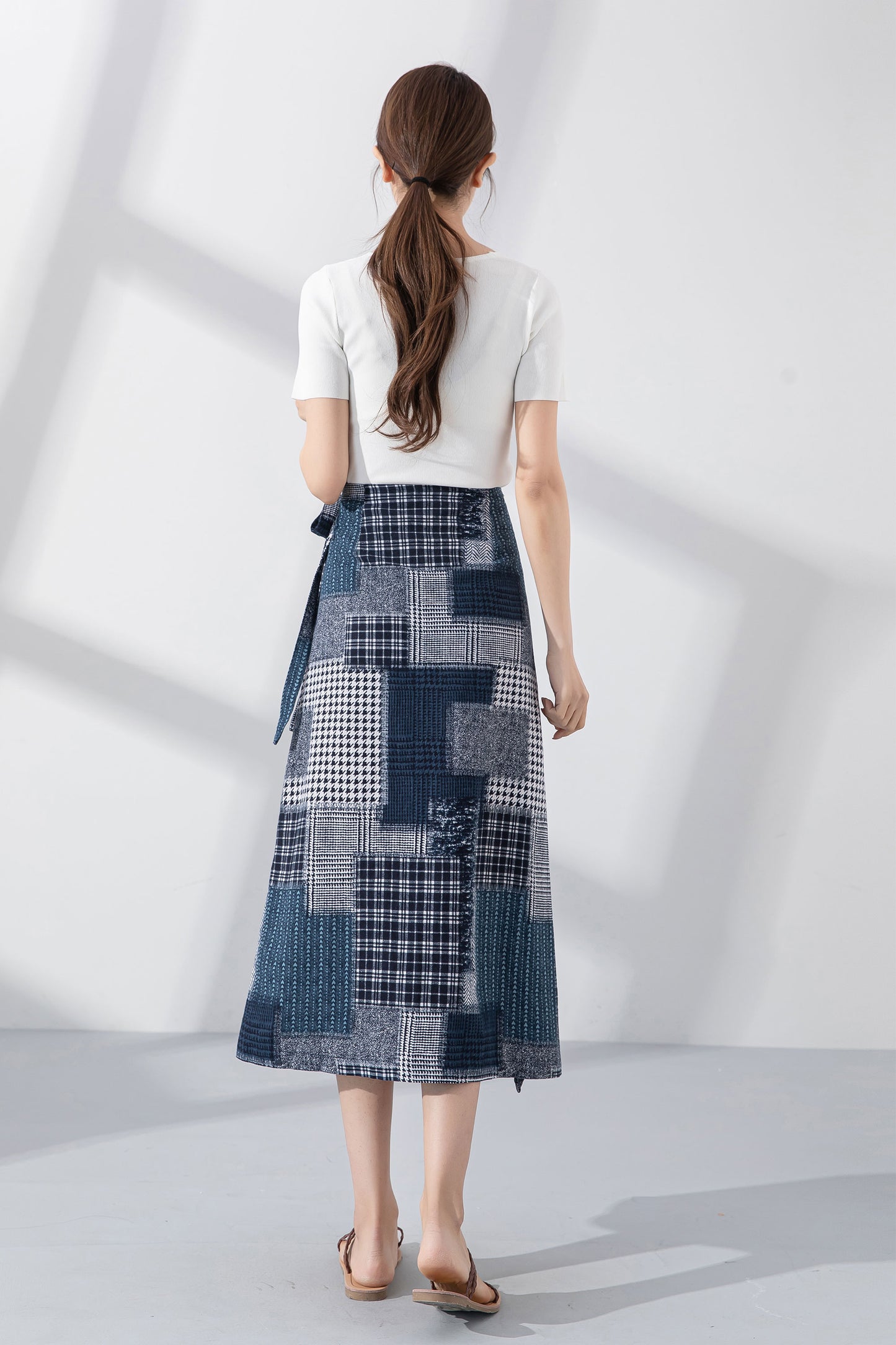 Patchwork midi wrap linen skirt 4222