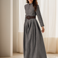 Grey Linen Maxi Dress – Vintage Inspired Long Sleeve Dress with Pockets 4923