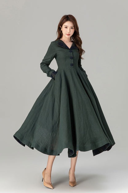 Fit and flare patchwork midi linen dresses 4927