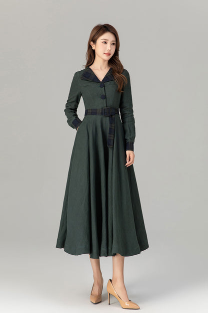 Fit and flare patchwork midi linen dresses 4927