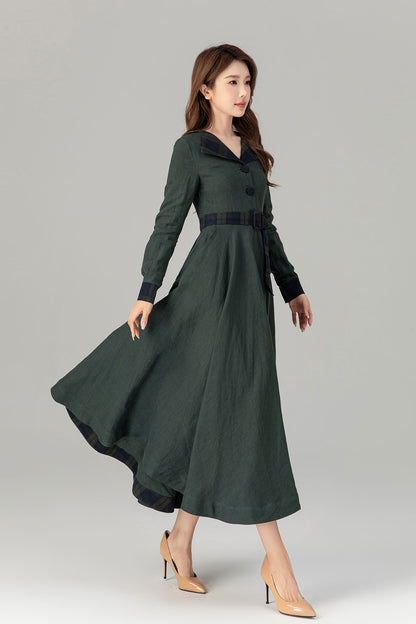 Fit and flare patchwork midi linen dresses 4927