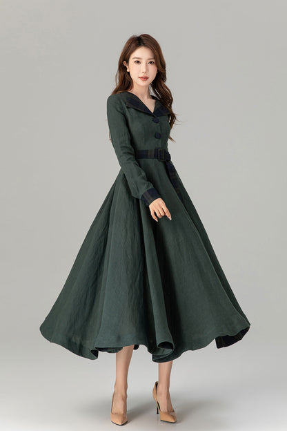 Fit and flare patchwork midi linen dresses 4927