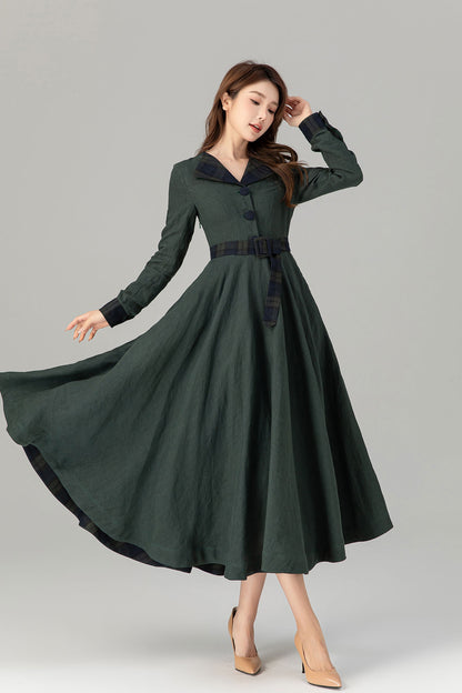 Fit and flare patchwork midi linen dresses 4927