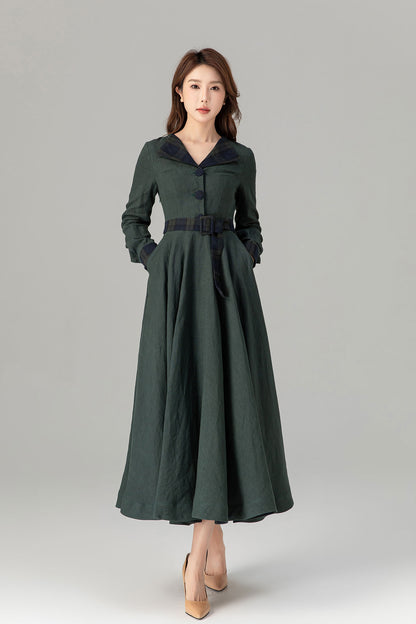 Fit and flare patchwork midi linen dresses 4927