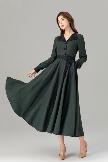 Fit and flare patchwork midi linen dresses 4927