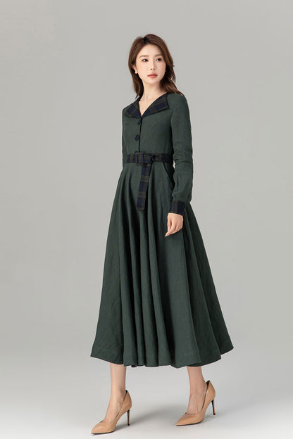 Fit and flare patchwork midi linen dresses 4927
