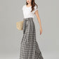 Black and white plaid wide leg long linen pants 4928