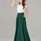 A line maxi green linen skirt with pockets women 4929