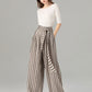 Tie belt wide leg long linen pants women 4930