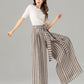 Tie belt wide leg long linen pants women 4930