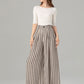 Tie belt wide leg long linen pants women 4930