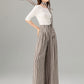 Tie belt wide leg long linen pants women 4930