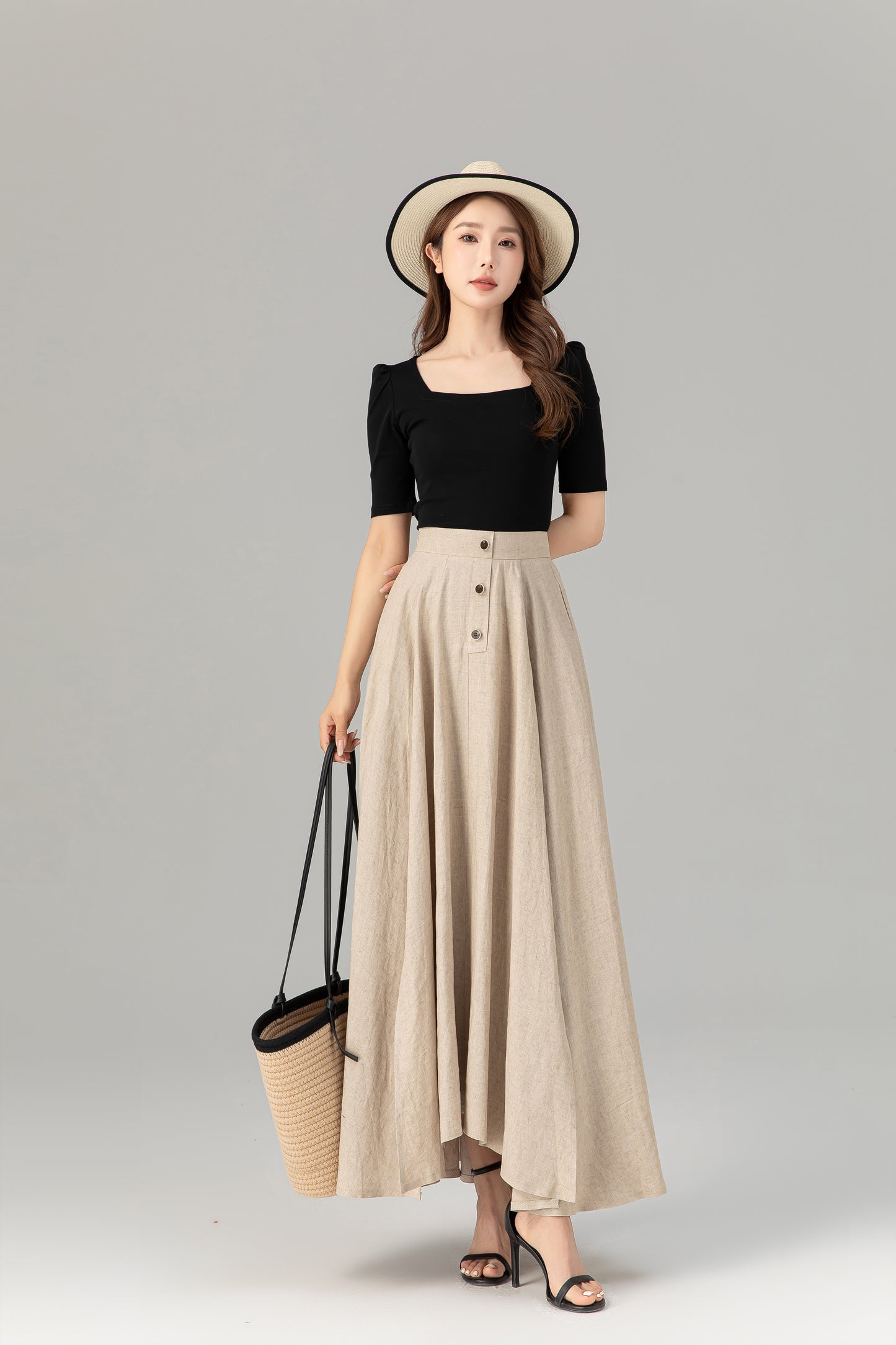 Asymmetrical maxi summer linen skirt women 4931