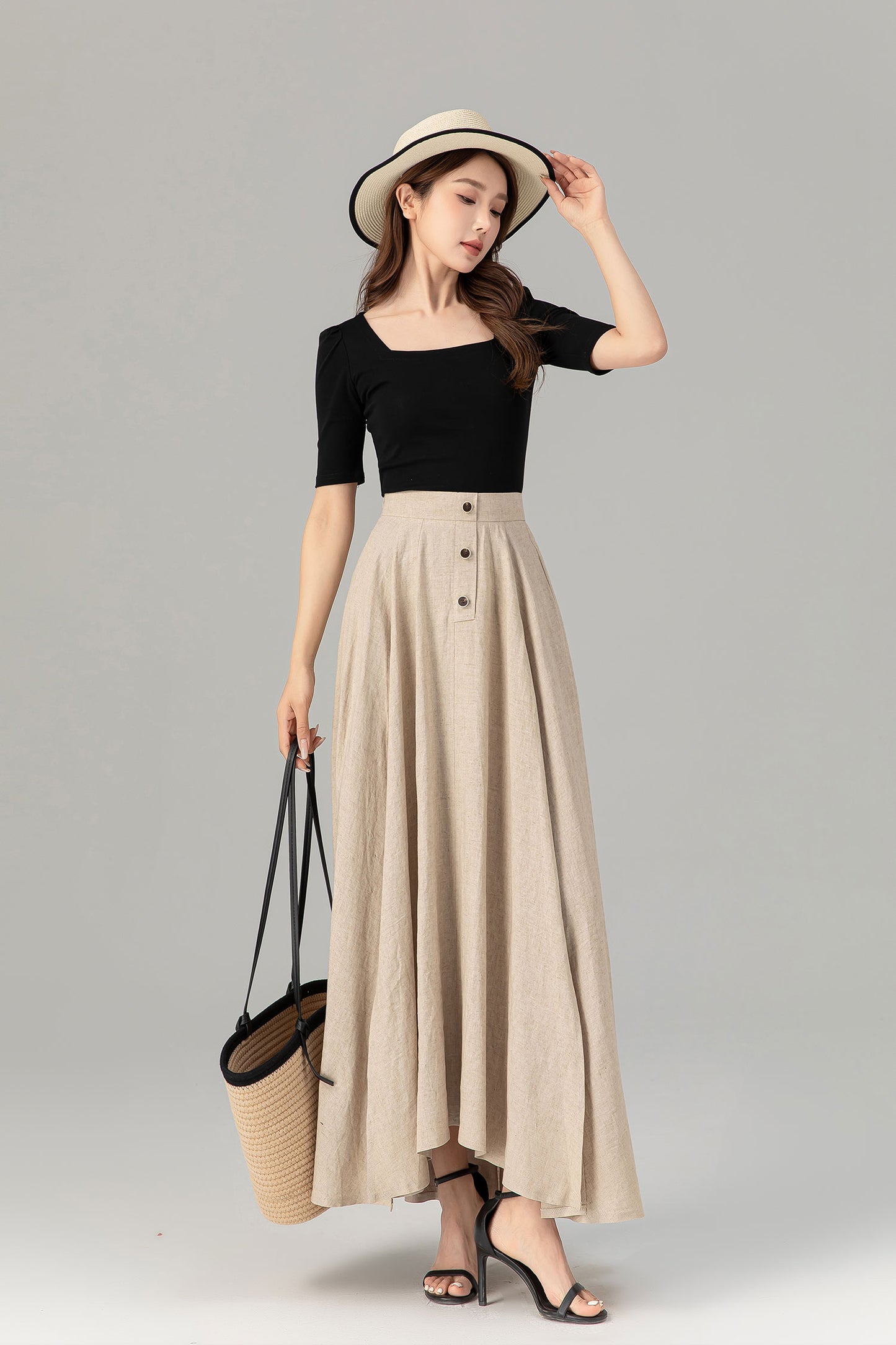 Asymmetrical maxi summer linen skirt women 4931