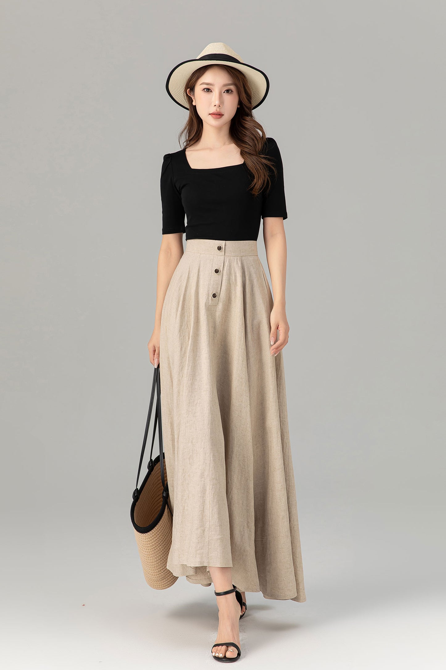 Asymmetrical maxi summer linen skirt women 4931