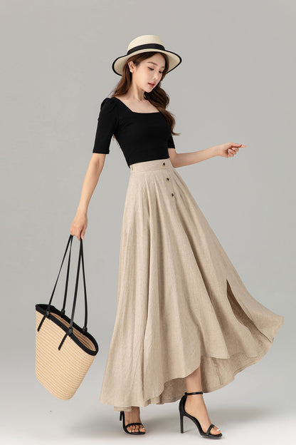 Asymmetrical maxi summer linen skirt women 4931