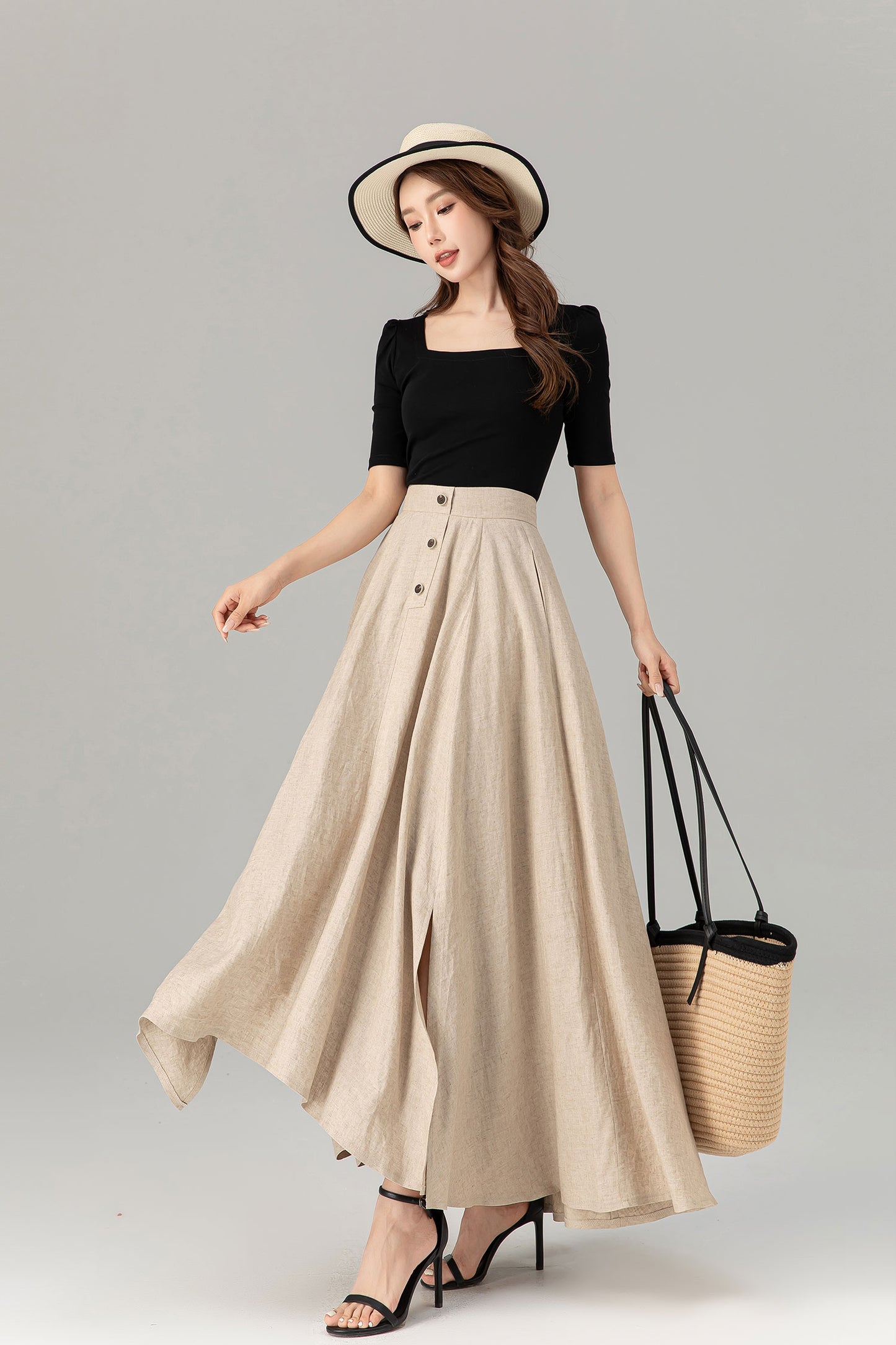 Asymmetrical maxi summer linen skirt women 4931
