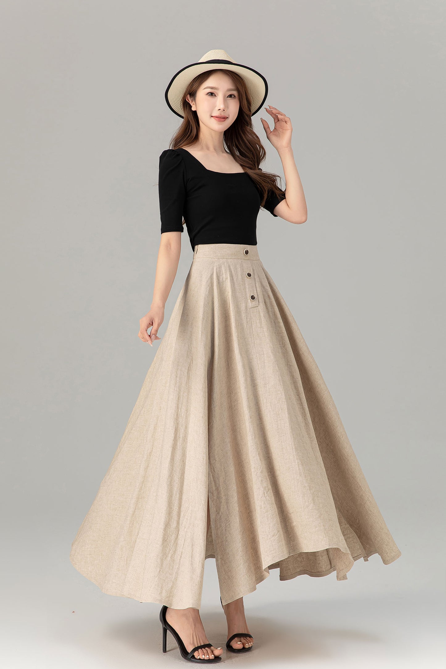 Asymmetrical maxi summer linen skirt women 4931