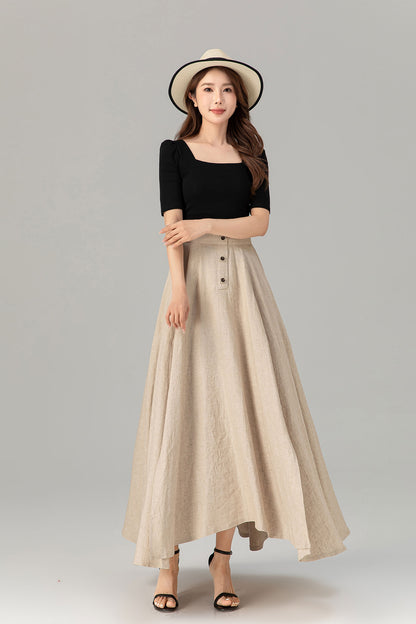 Asymmetrical maxi summer linen skirt women 4931