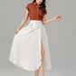 Swing a line white wrap summer linen skirt 4932