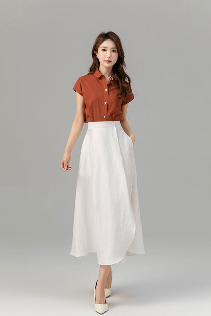 Swing a line white wrap summer linen skirt 4932