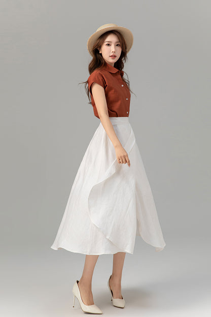 Swing a line white wrap summer linen skirt 4932