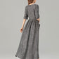 Gray button up midi linen dress with pockets 4933