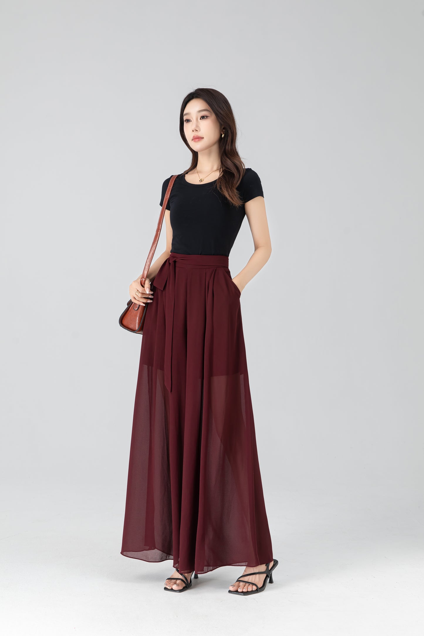 High waist chiffon maxi pants 6204