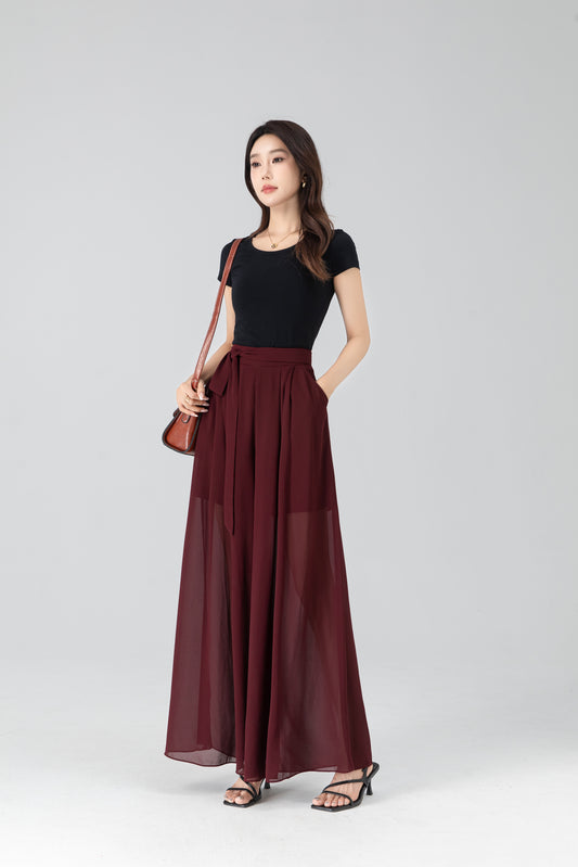 High waist chiffon maxi pants 6204