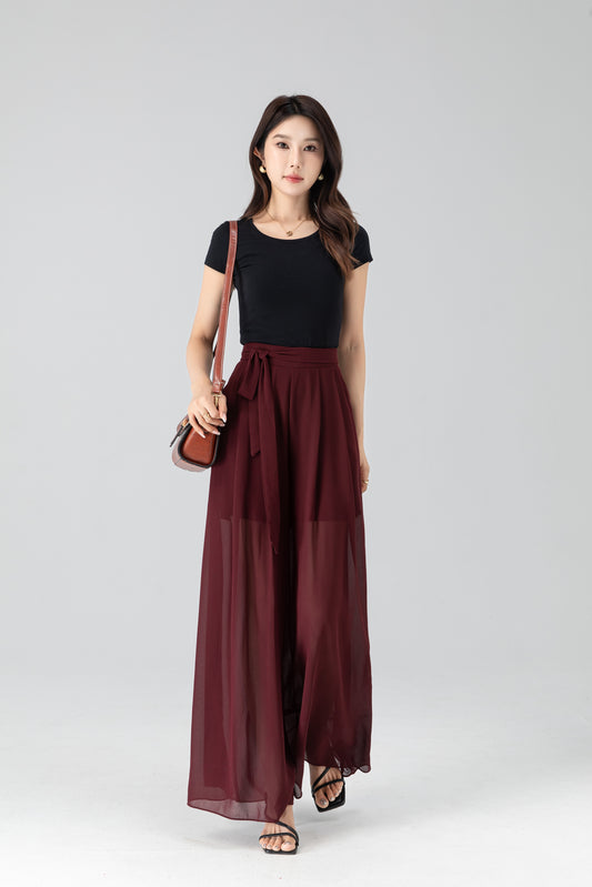 High waist chiffon maxi pants 6204