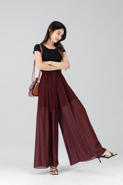 High waist chiffon maxi pants 6204