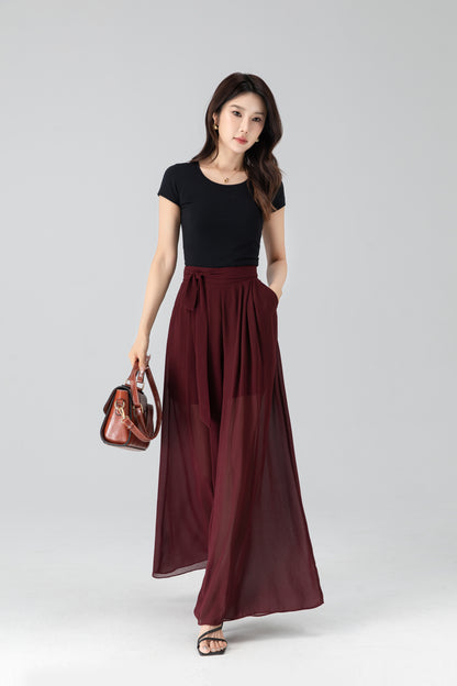 High waist chiffon maxi pants 6204