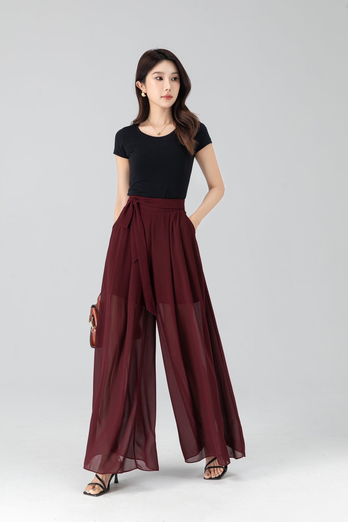 High waist chiffon maxi pants 6204