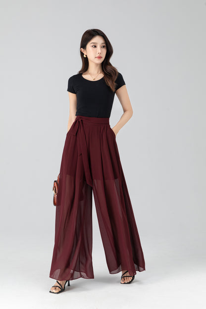 High waist chiffon maxi pants 6204