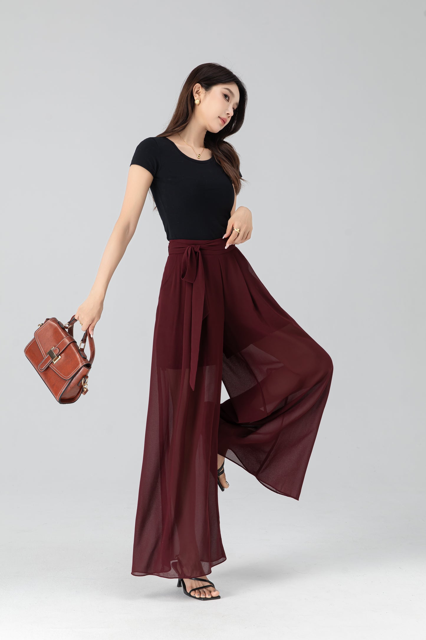 High waist chiffon maxi pants 6204