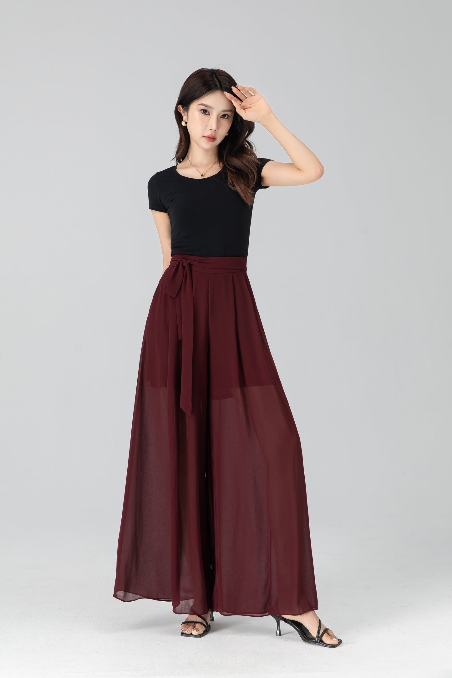 High waist chiffon maxi pants 6204