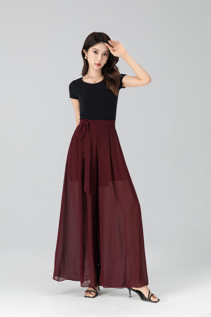 High waist chiffon maxi pants 6204