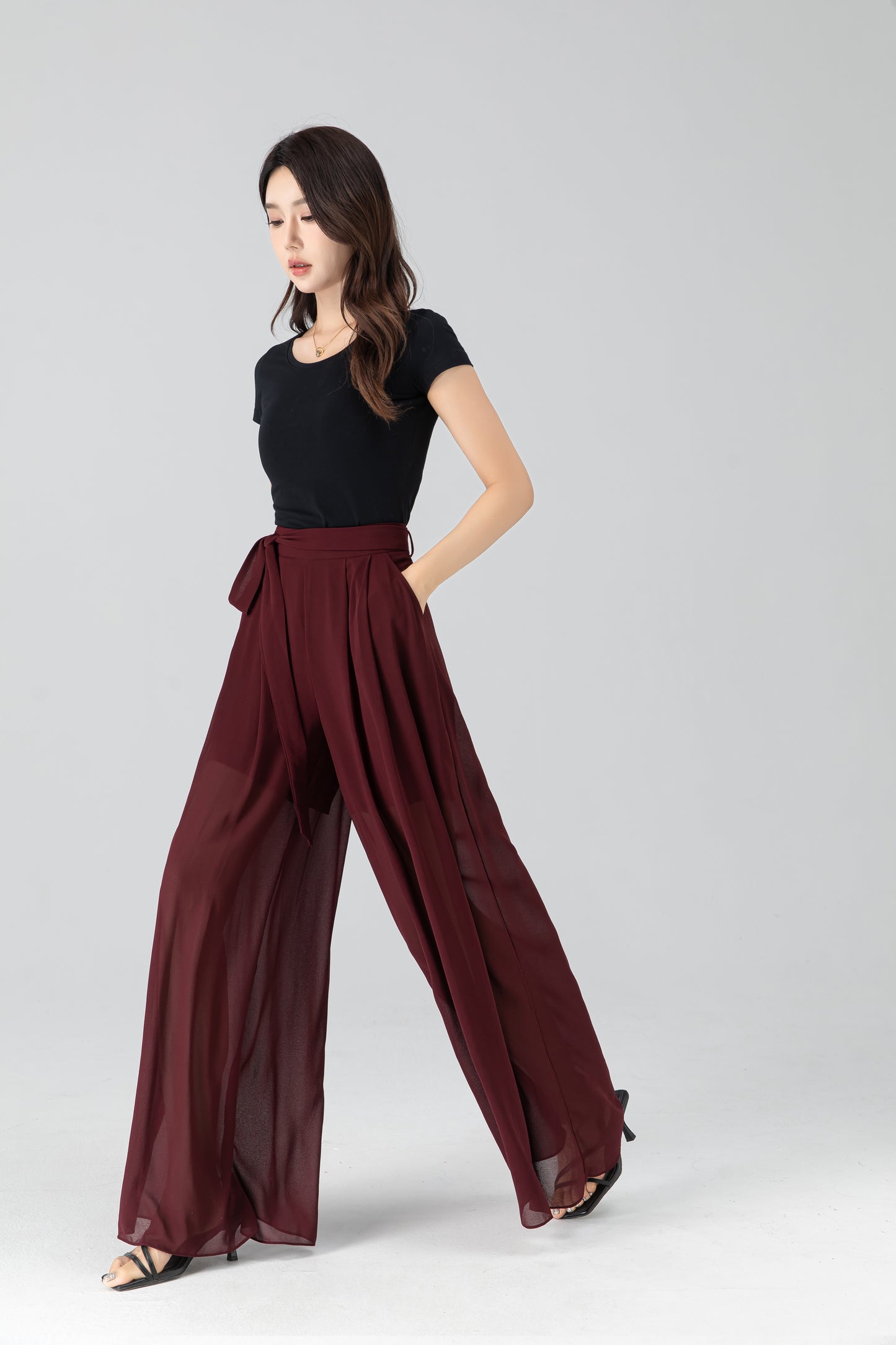 High waist chiffon maxi pants 6204