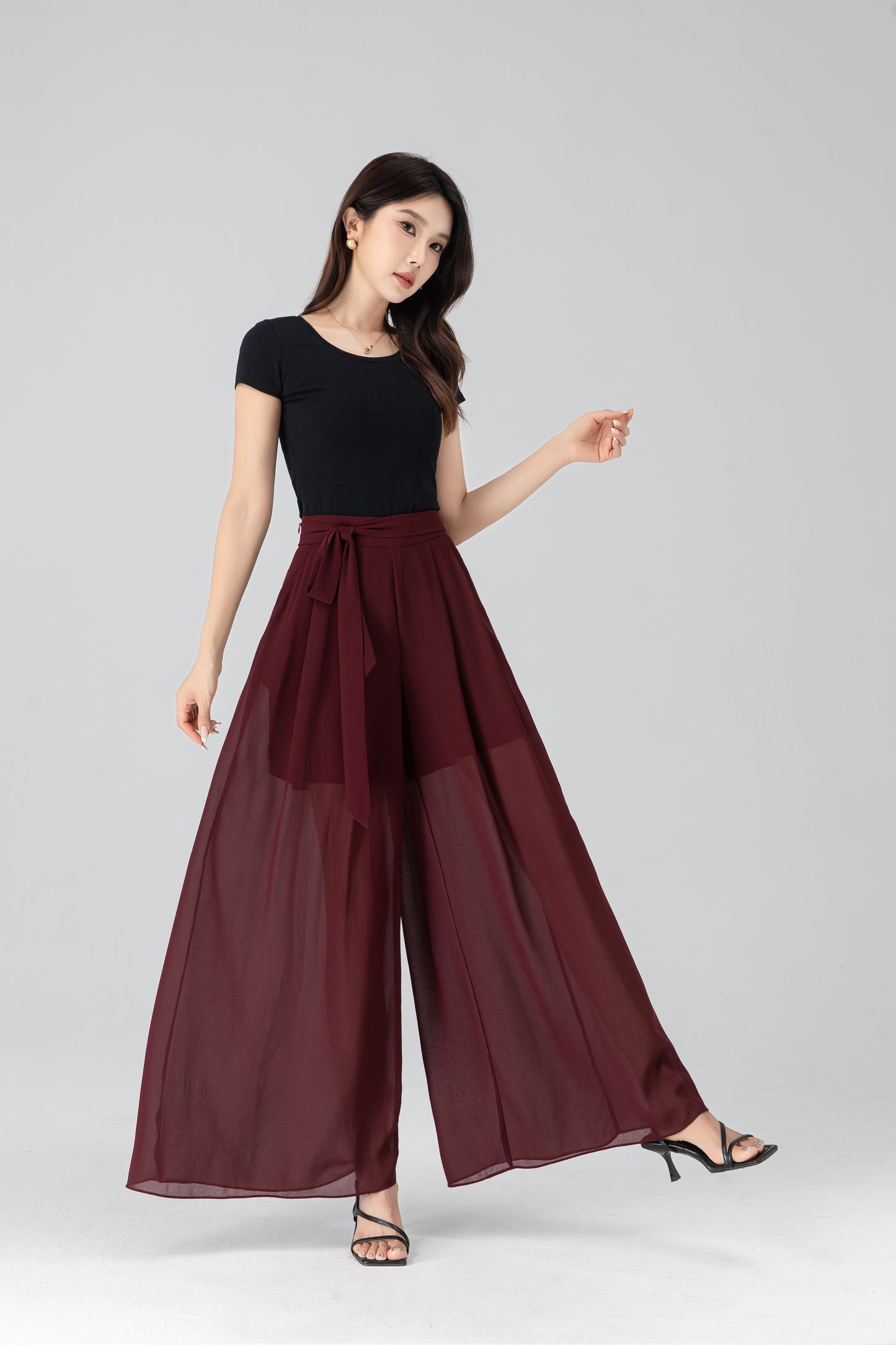 High waist chiffon maxi pants 6204