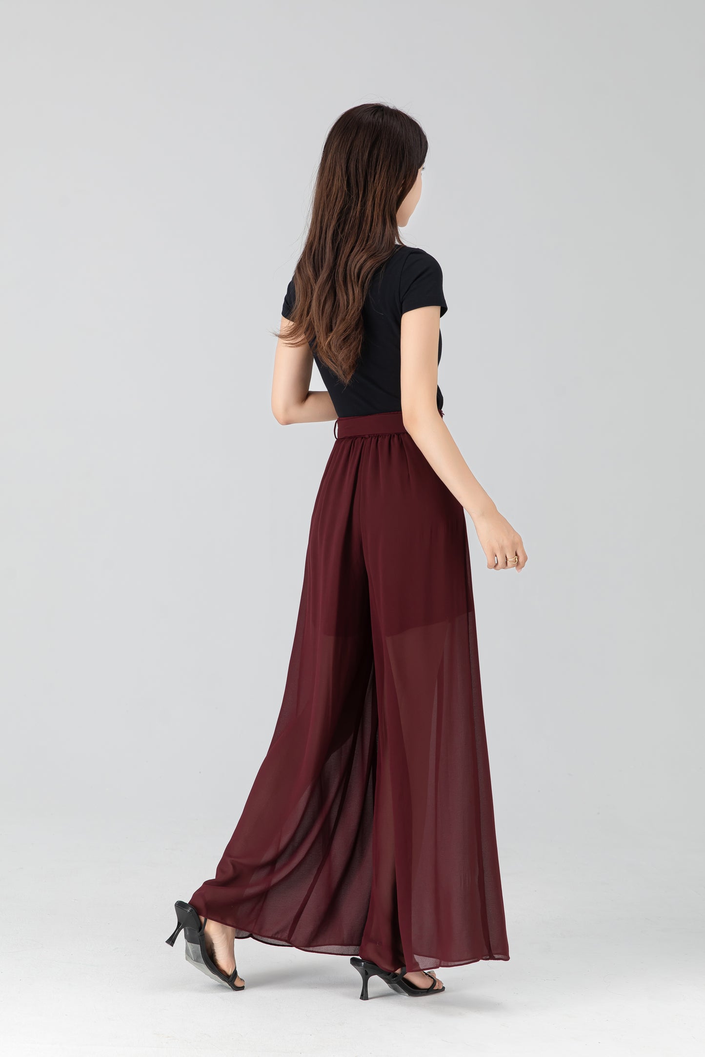 High waist chiffon maxi pants 6204
