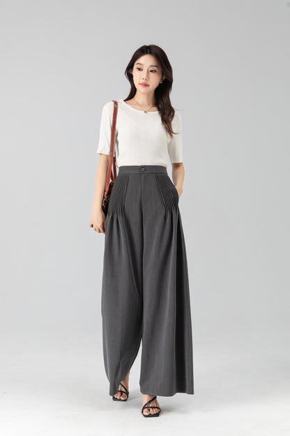 Long wide leg pants with pleating details 6206