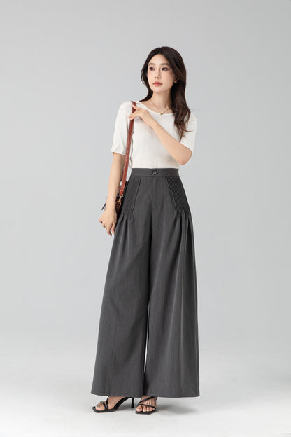 Long wide leg pants with pleating details 6206