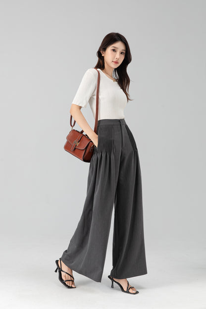 Long wide leg pants with pleating details 6206