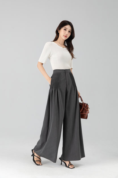 Long wide leg pants with pleating details 6206