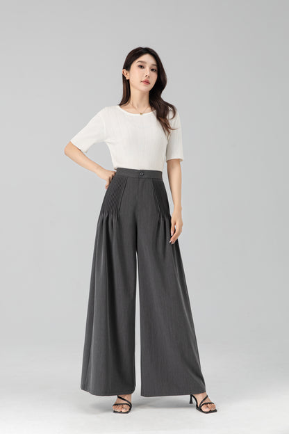 Long wide leg pants with pleating details 6206